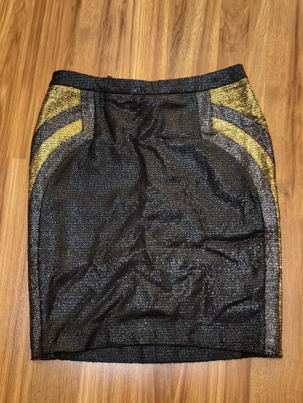 Escada Black Pencil Skirt with Gold Accent Curves